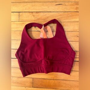 Fabletics Deep Red Sports Bra with Peach Straps